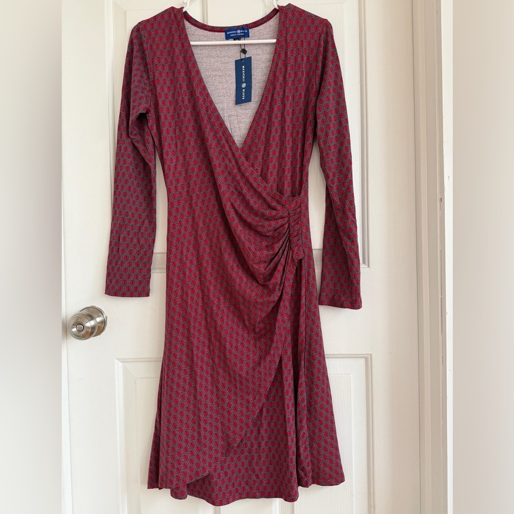 Chic Burgundy Patterned Long Sleeve Dress